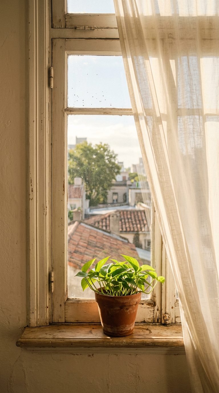 Ventana con luz de mañana